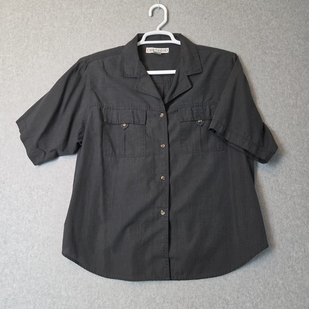 Vintage Joan Harper Grey SS Button Up Utility Shirt Womens Plus 18 Shoulder Pads